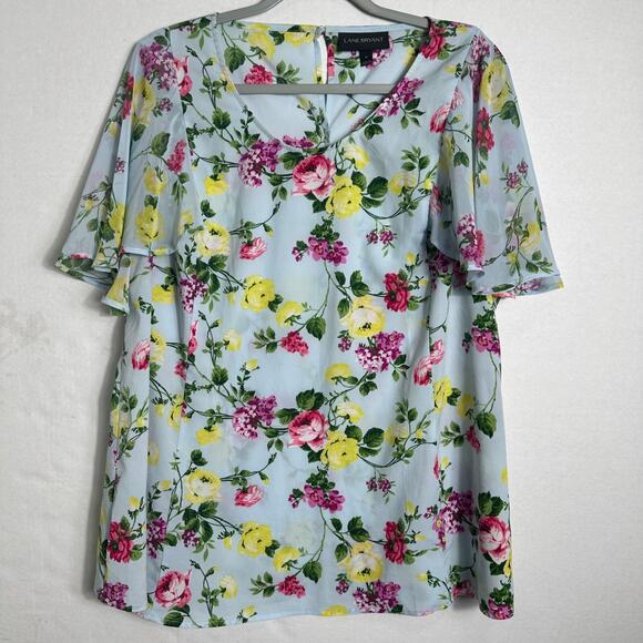 Lane Bryant Women's Floral Chiffon Flutter Sleeve Blouse Top Plus Size 16 - Picture 1 of 15